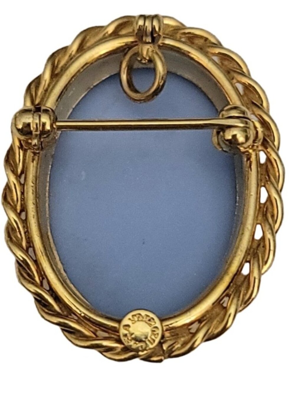 Carla 1-20 12K GF Blue Resin Cameo Brooch Pendant, Signed - Picture 5 of 9